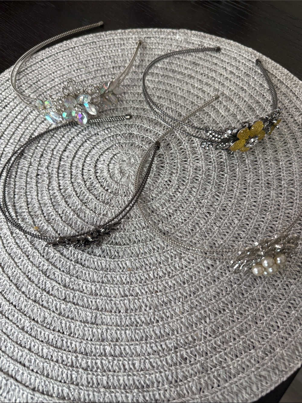 Women's Silver-Tone Decorative Headband with Yellow Flower Accentset of 4